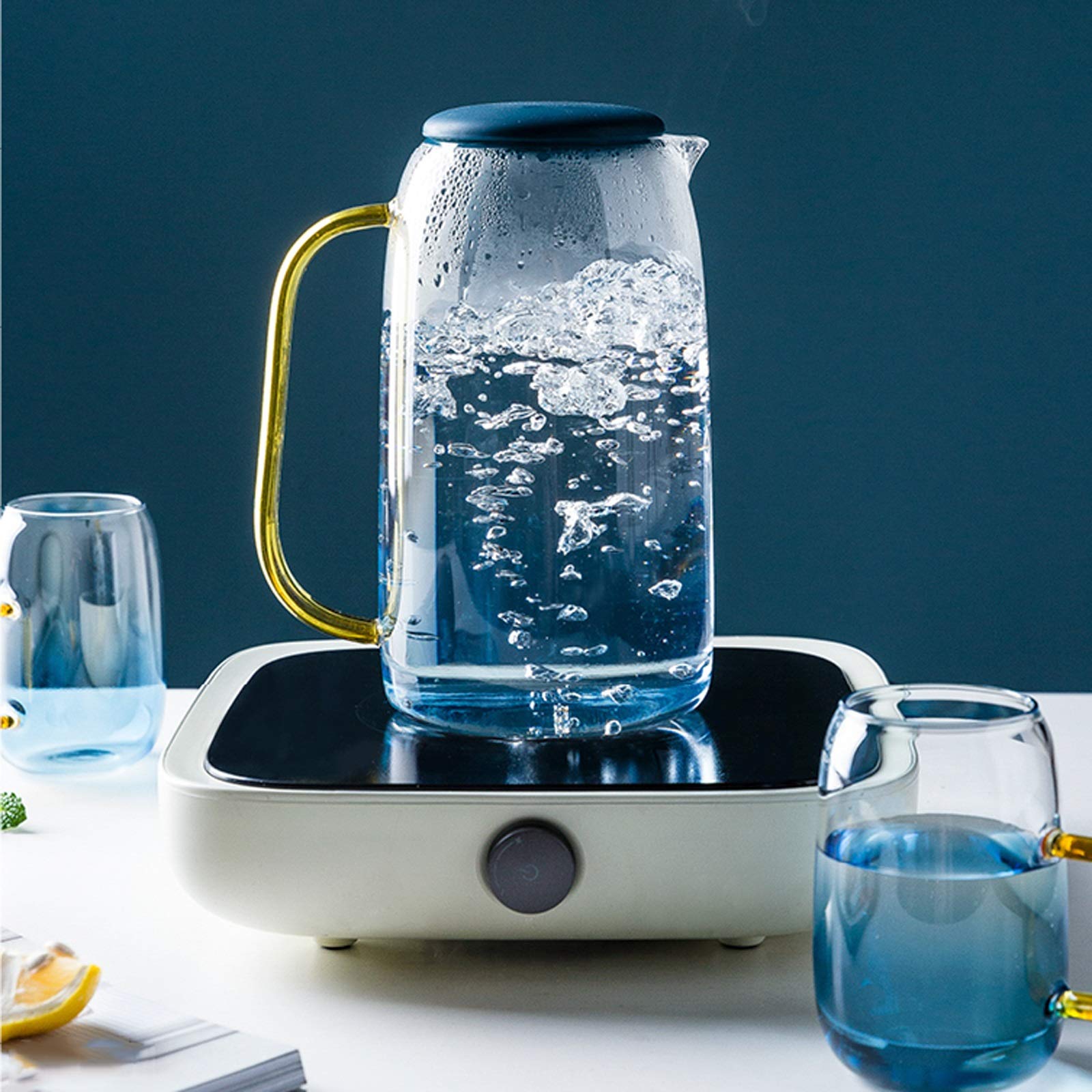 LOWLIU Caraffe di tè Freddo Brocca di Vetro di Grande capacità con Manico Teiera in Vetro Resistente ad Alta Temperatura Senza gocciolamento for tè ghiacciato, Bevande Calde/Fredde brocche