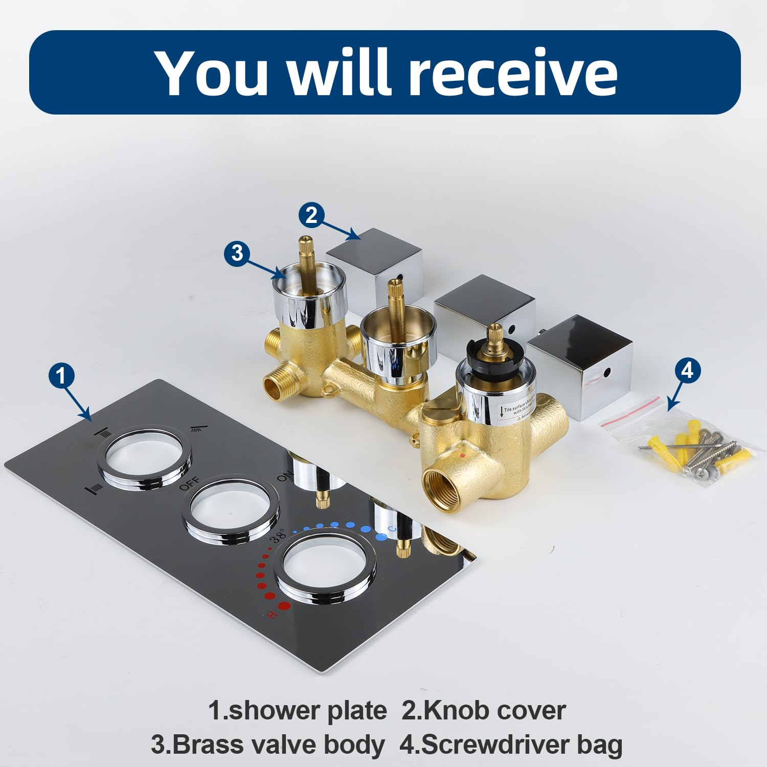 HOMEDEC Brass 3 Way Shower Diverter Valve, Thermostatic 3 Handle