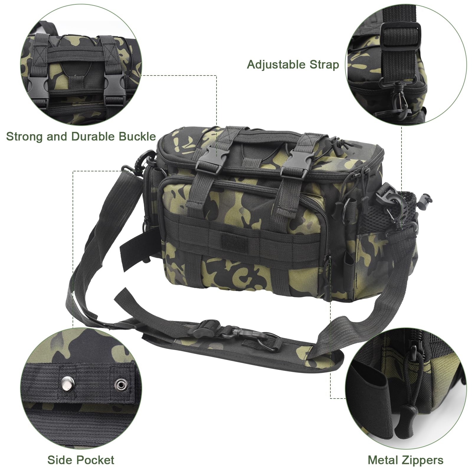 Borsa da pesca, Attrezzatura da Pesca, Borsa a Tracolla in Tessuto Oxford, Carpa all'aperto Borsa a vita per Attrezzatura da Pesca con Cintura e Tracolla