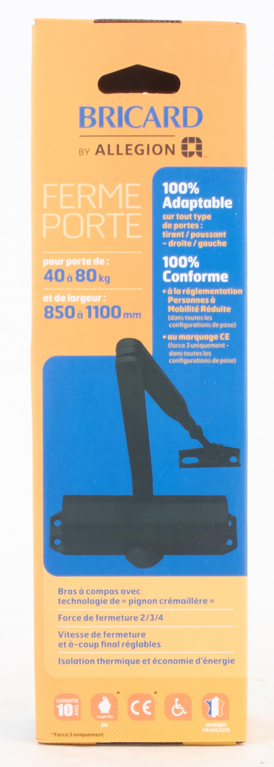 Ferme-Porte à bras compas force 3 (jusqu'à 60kg). Téchnologie pignon crémaillere. Coloris Noir & Amig - Retenue de pied en caoutchouc Mod.10 pour fixer et maintenir les portes ouvertes