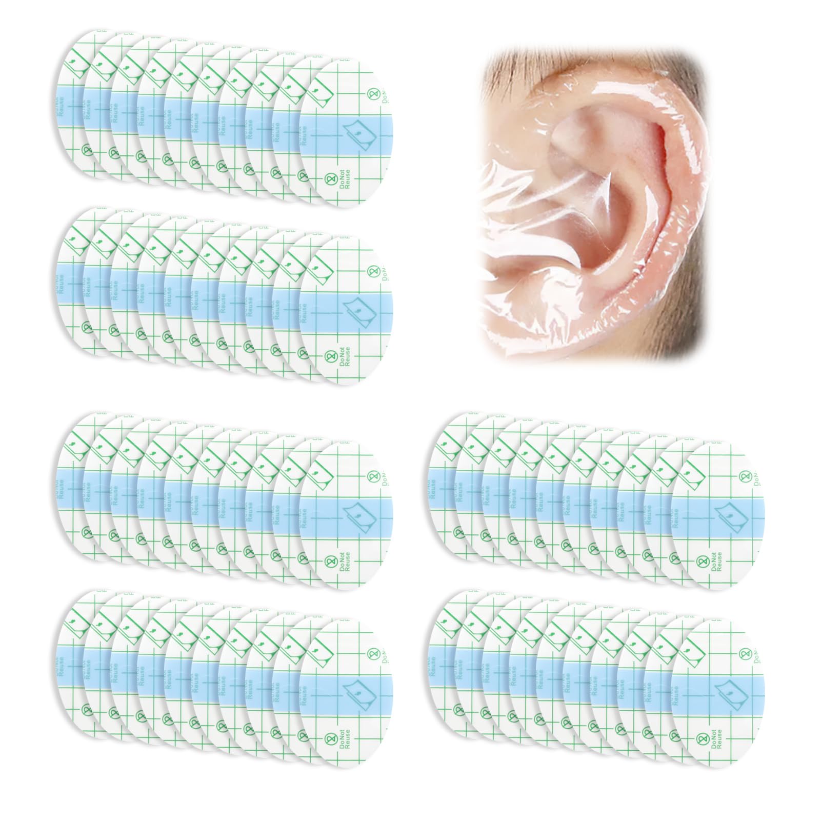 60pcs Ear Covers for Shower Waterproof Ear Patches Stickers Protection Clear Breathable Earring Cover for Baby Kids Adults Swimming Surfing Snorkeling Water Sports