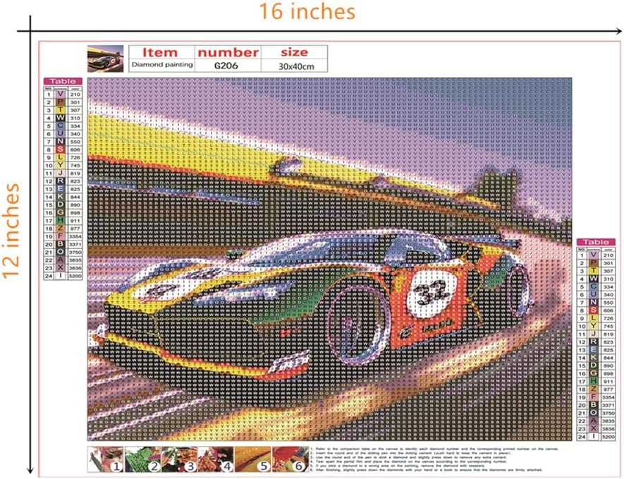 Miniatura 4 de NUFTVI Kits de pintura de diamantes para coches de carreras, kits de arte de diamantes de taladro completo para adultos, decoración de pared del