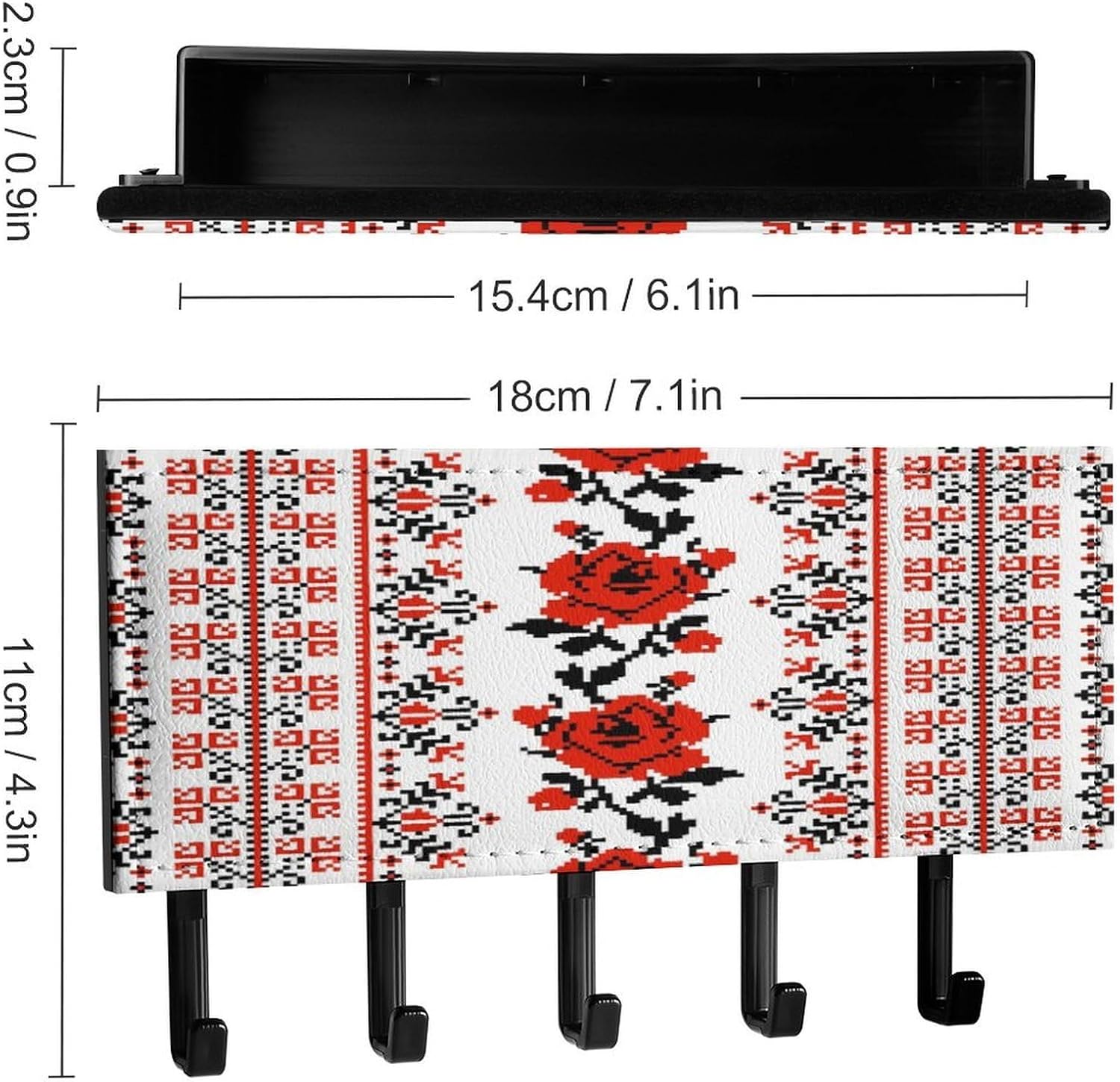 Key Holder Wall Mount Key Hanger with 5 Hooks, Decorative Key Rack | Ukrainian Embroidery Style Rose Hanging Key Hooks with Mail Organizer for Wall Living Room Kitchen Bathroom Hallway