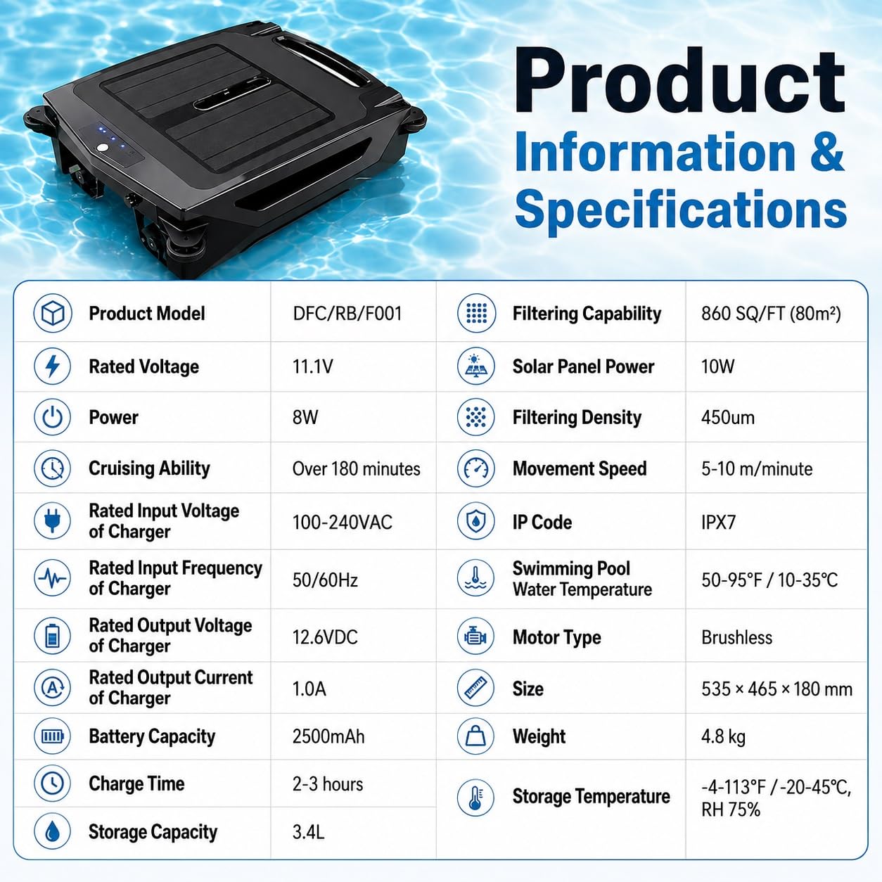 Skimmer robótico for Piscinas con energía Solar