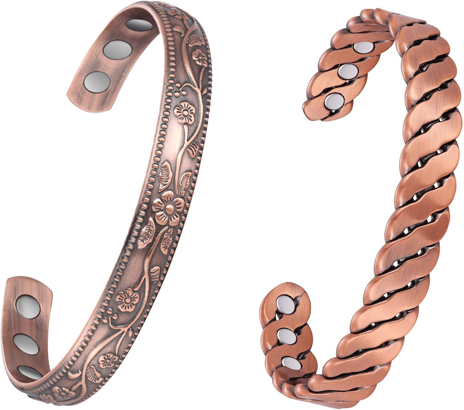Feraco Pure Copper Bracelet for Men Women, Ultra Strength Magnetic Cuff Bangle for Men Women with 3500 Gauss Neodymium Magnets, 99.99% Copper Jewelry Gift, Adjustable
