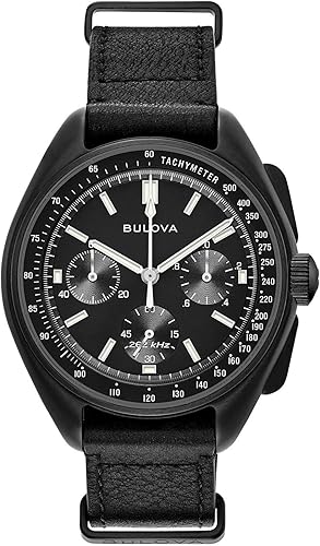 Bulova Archive Series Lunar Pilot chronograph with black ion-plated case and NATO strap