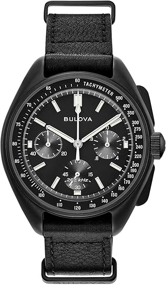 Bulova Mens Archive Series Lunar Pilot 6-Hand Chronograph Precisionist Black Ion-Plated Stainless Steel, Black NATO Strap and Sapphire Crystal Style 98A186