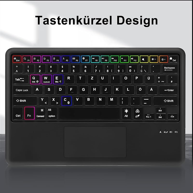 SENGBIRCH Bluetooth Billentyűzet Érintőpaddal - QWERTZ Német Kiosztás, 7 Színű Háttérvilágítás, Vezeték Nélküli, Windows/Android/iOS Kompati