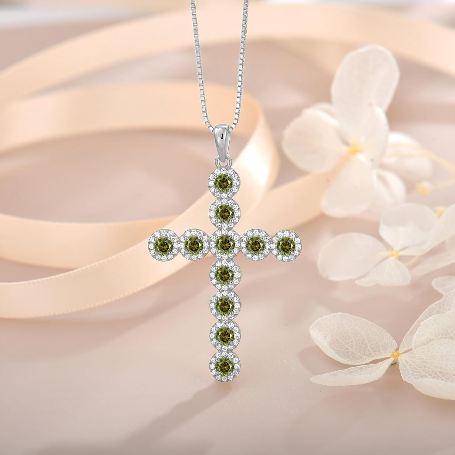 925 Sterling Silver Cross Pendant Necklaces Round cut Gemstone Birthstone Necklace Religious Jewelry for Women & Men - Image 4