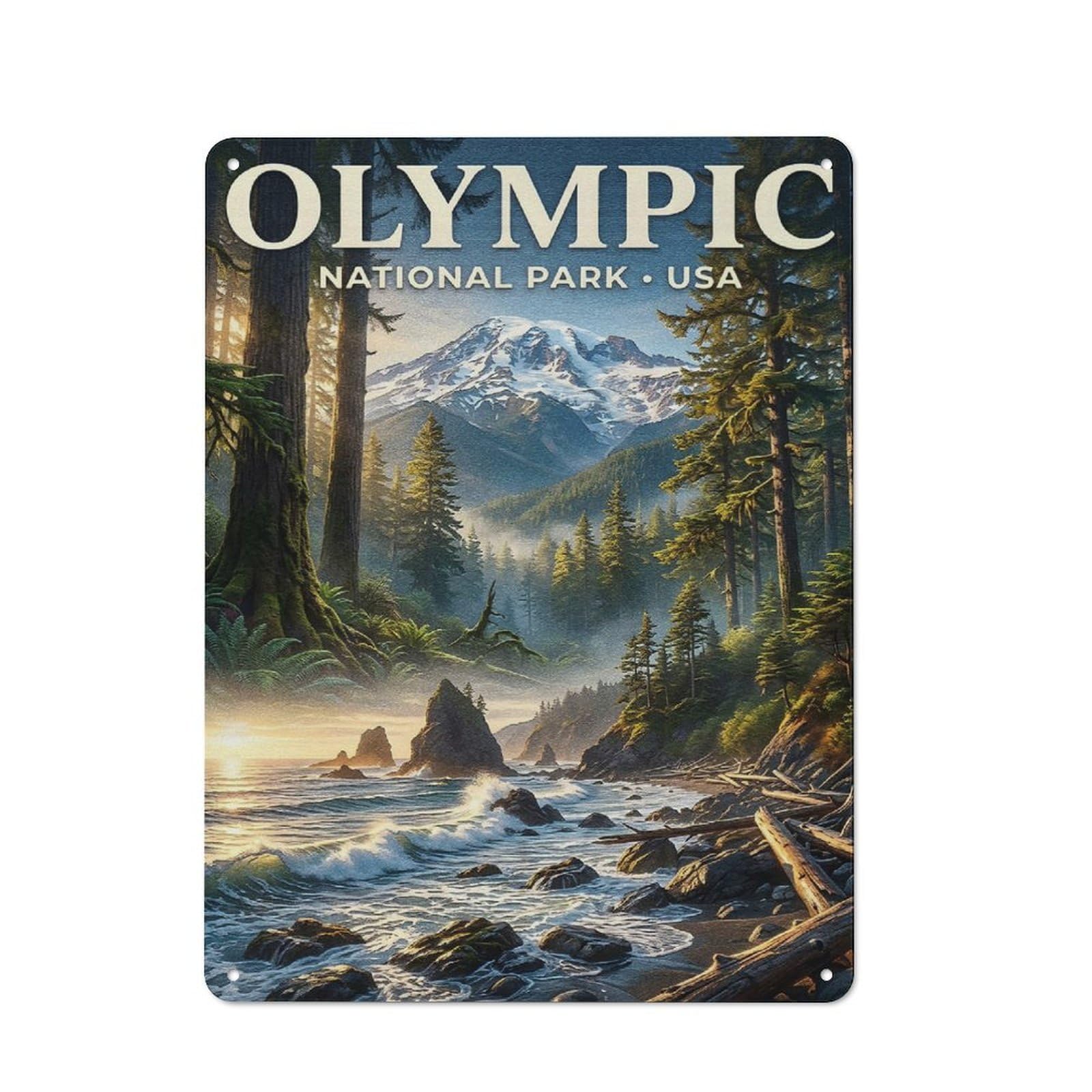 Junmoney Style-5 Olympic National Park Landscape Art Decorative Tin Plaque 40X30cm, Decorative Novelty Wall Art For Hallway, Home Bar, Garage Or Study
