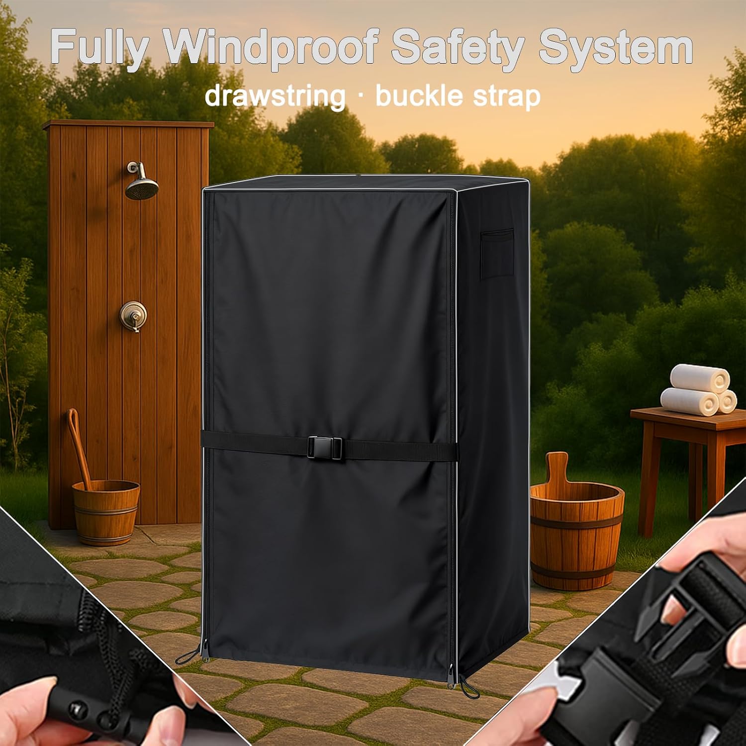 Wood Sauna Cover Outdoor Waterproof for Winter 40"L X 38"W X 73"H 1200D 2-Layer Heavy-Duty Oxford Cloth Protective Cover for 2-Person Outdoor Home Sauna