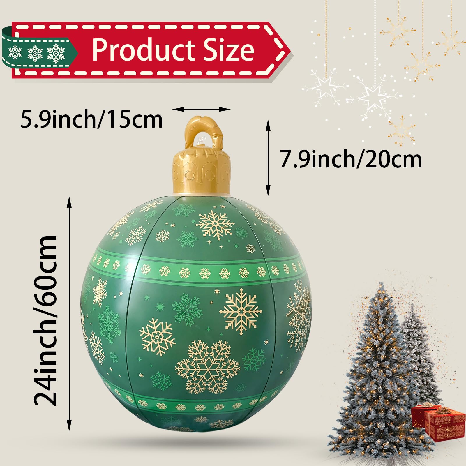 24 Inch Light Up Inflatable Christmas Ball, Xmas Blow up Ball Decoration, Outdoor with LED Light and Remote for Outdoors Yard Pool Decorations