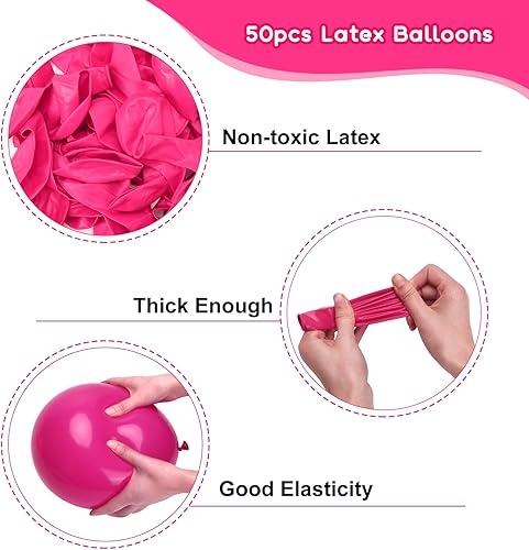 Miniatura 3 de RUBFAC Globos de color rosa intenso, 50 globos magenta de 12 pulgadas y cinta, globos de látex grueso rosa oscuro para el día de San Valentín,