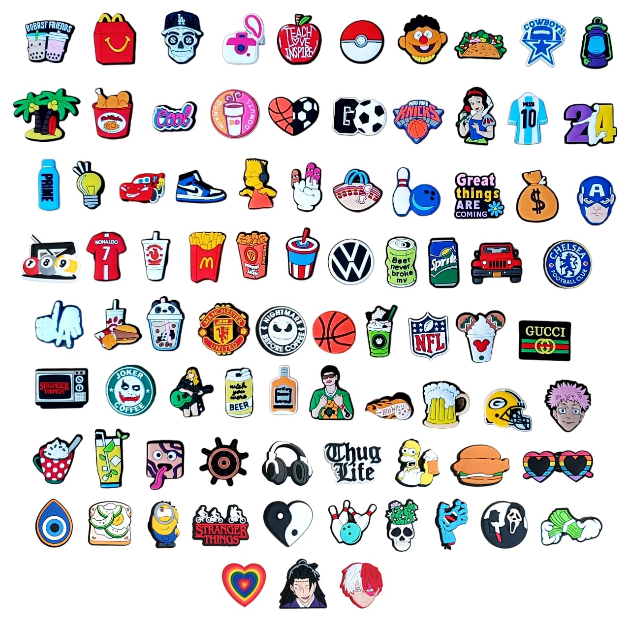 Pack of 12 Pcs Random Design Shoe Decoration Charms for Clog shoes for Boys, Small, Silicone, No Gemstone