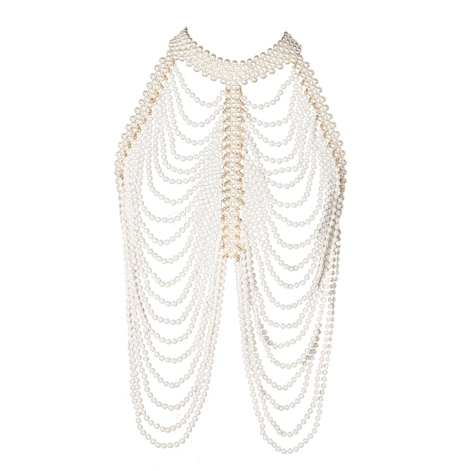 CAIMELIA Pearl Body Chain, Fashion Shoulder Necklaces Bra, Adjustable Size Pearl Shoulder Chains, Chain Body Jewelry