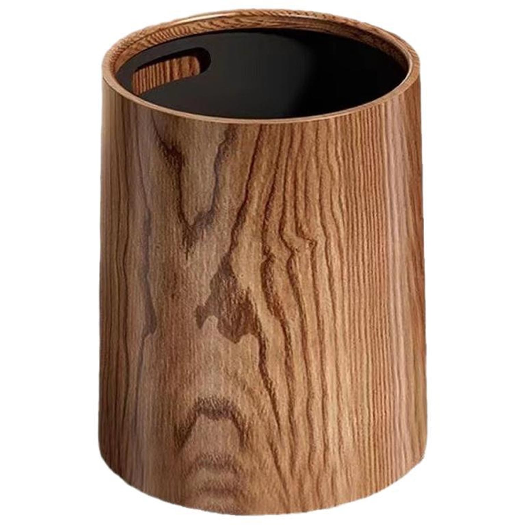 Veesper 12L Double Layer Imitation Wood Grain Trash Can, Round PP Trash Can for Bedroom, Kitchen, Bathroom, Home Office, Hotel, Multi-Use Waste Bin
