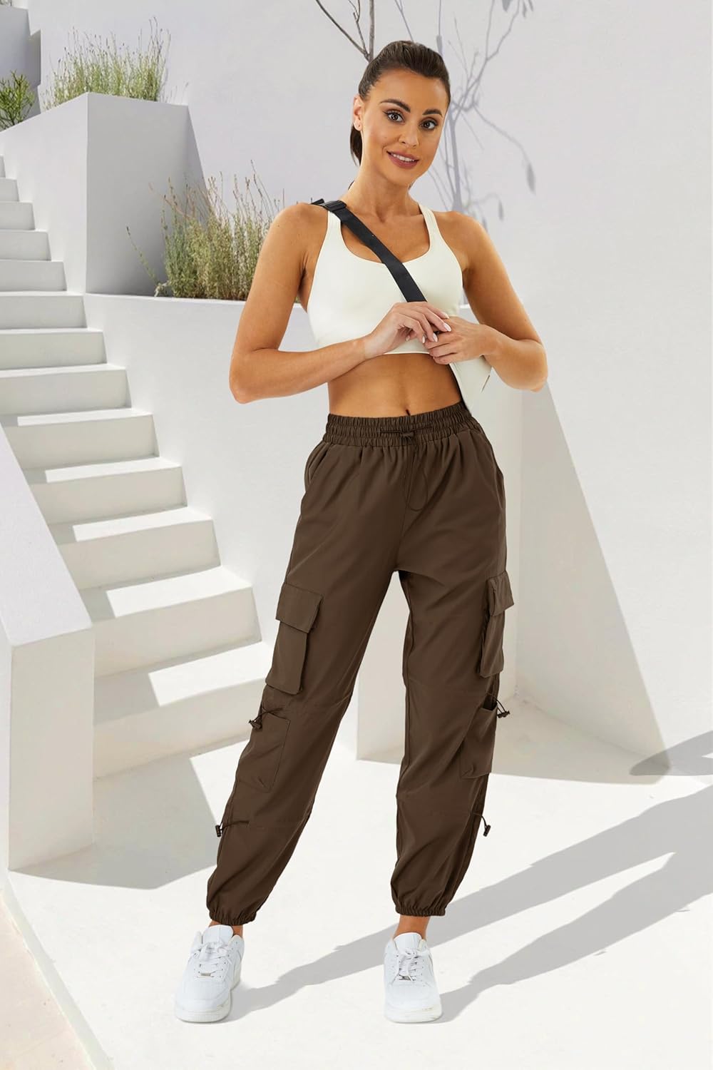 Womens Parachute Cargo Pants with Pockets Quick Dry Hiking Pants Lightweight Water-Resistant Baggy Joggers - Image 3