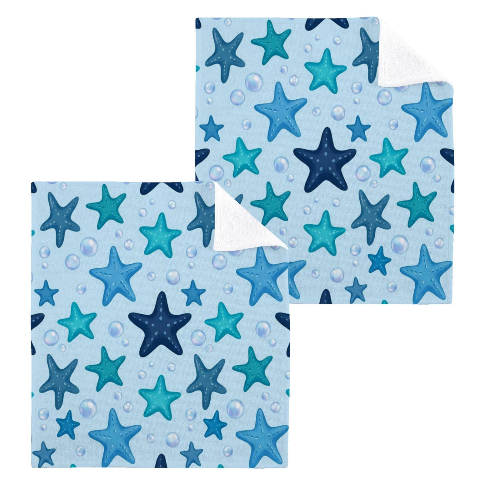 BOESI Blue Starfish Pearl 12x12in Cotton Washcloth,Face Towel