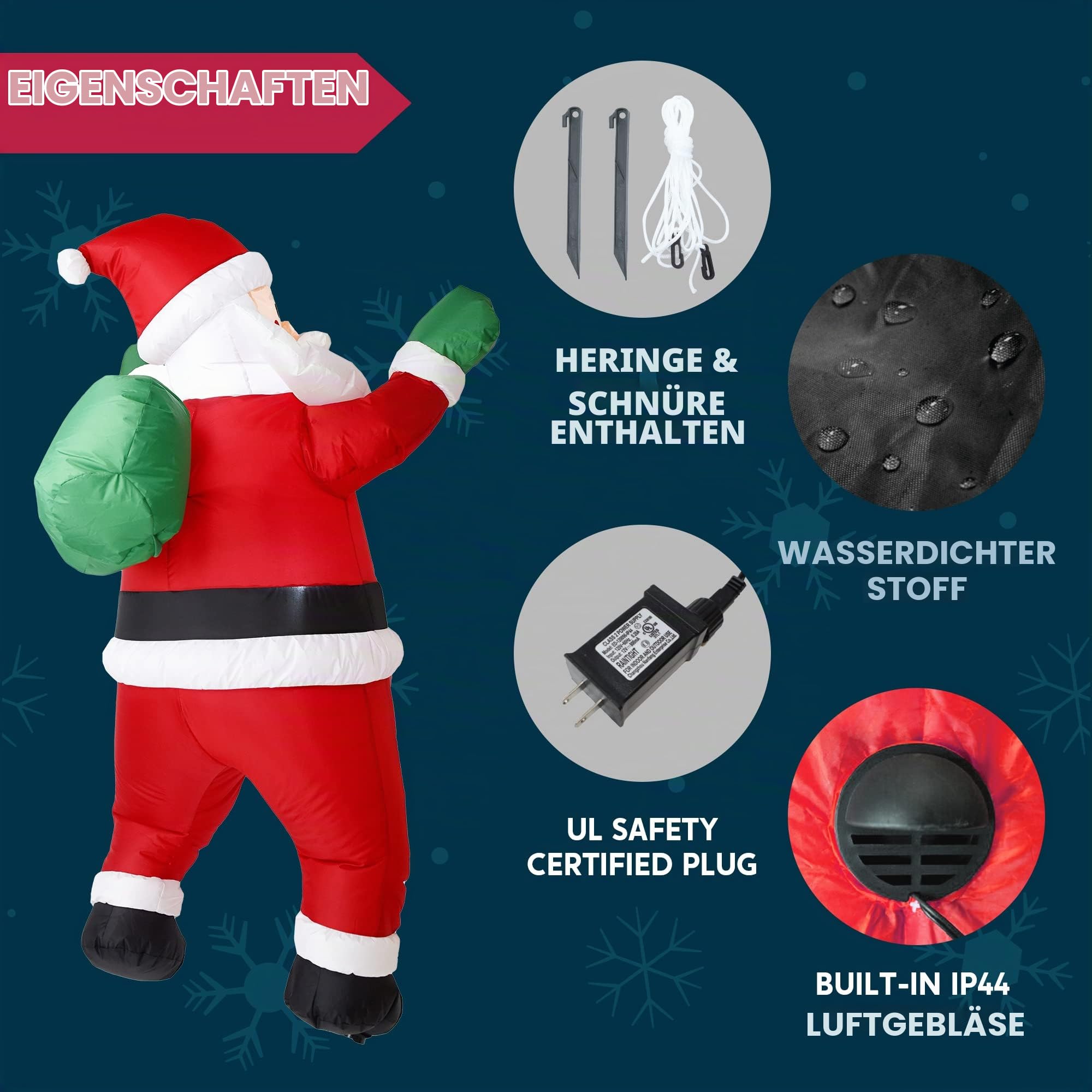 Joiedomi 1.65M/ 5.5FT groß Weihnachten aufblasbare hängende Weihnachtsmann mit Geschenk-Sack Dekorationen, Blow Up Klettern Santa mit Build-in LED für Xmas Party, Outdoor, Rasen Winterdekoration