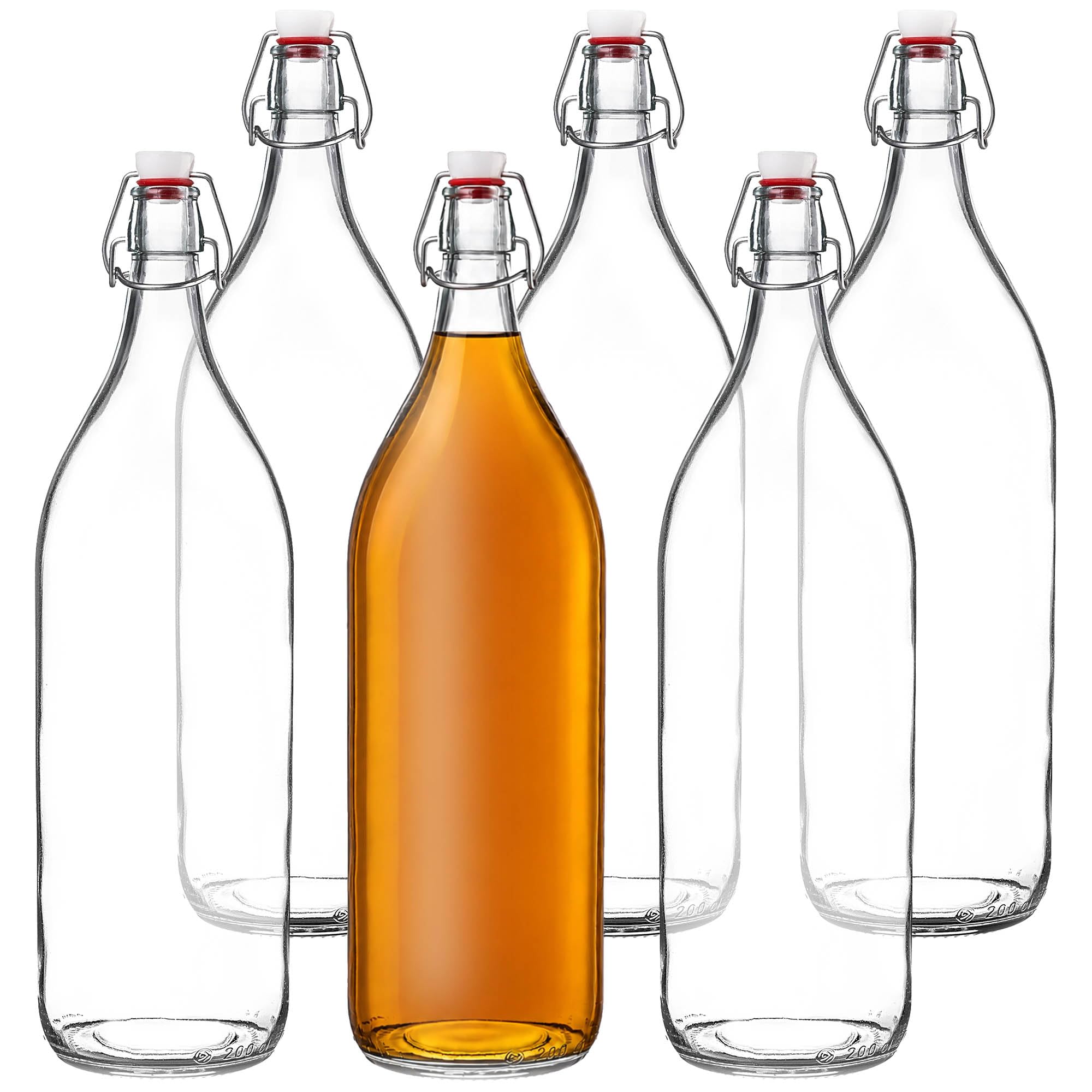 KADAX 6er Set Bügelflaschen 1.9L – Leere große Glasflaschen mit Bügelverschluss zum Befüllen für Saft, Wein & Kombucha, Refillable Glass Bottles