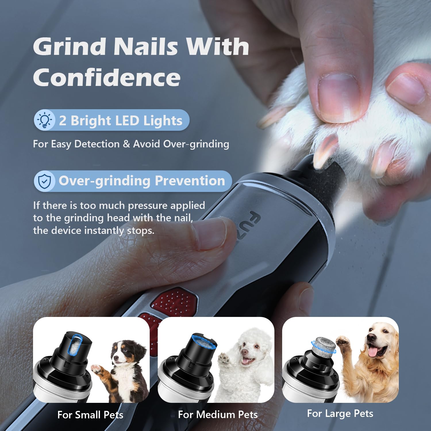 Dog Nail Grinder, Nail Clippers with LED Light, USB Rechargeable Electric Dog Nail Trimmer 5-Speed Paws Grooming & Smoothing for Large Medium Small Dogs Cats Pet - image 7