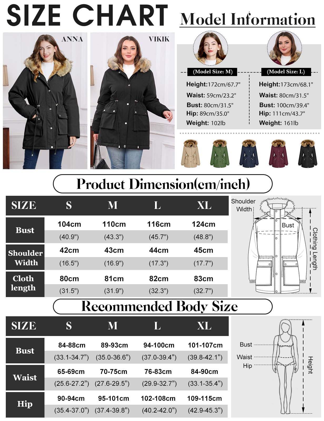 heekpek Manteau Femme Hiver Doudoune Chaude Veste Polaire Longue Blouson Femme Chic Manteaux Parka Imperméable à Capuche et Zippé