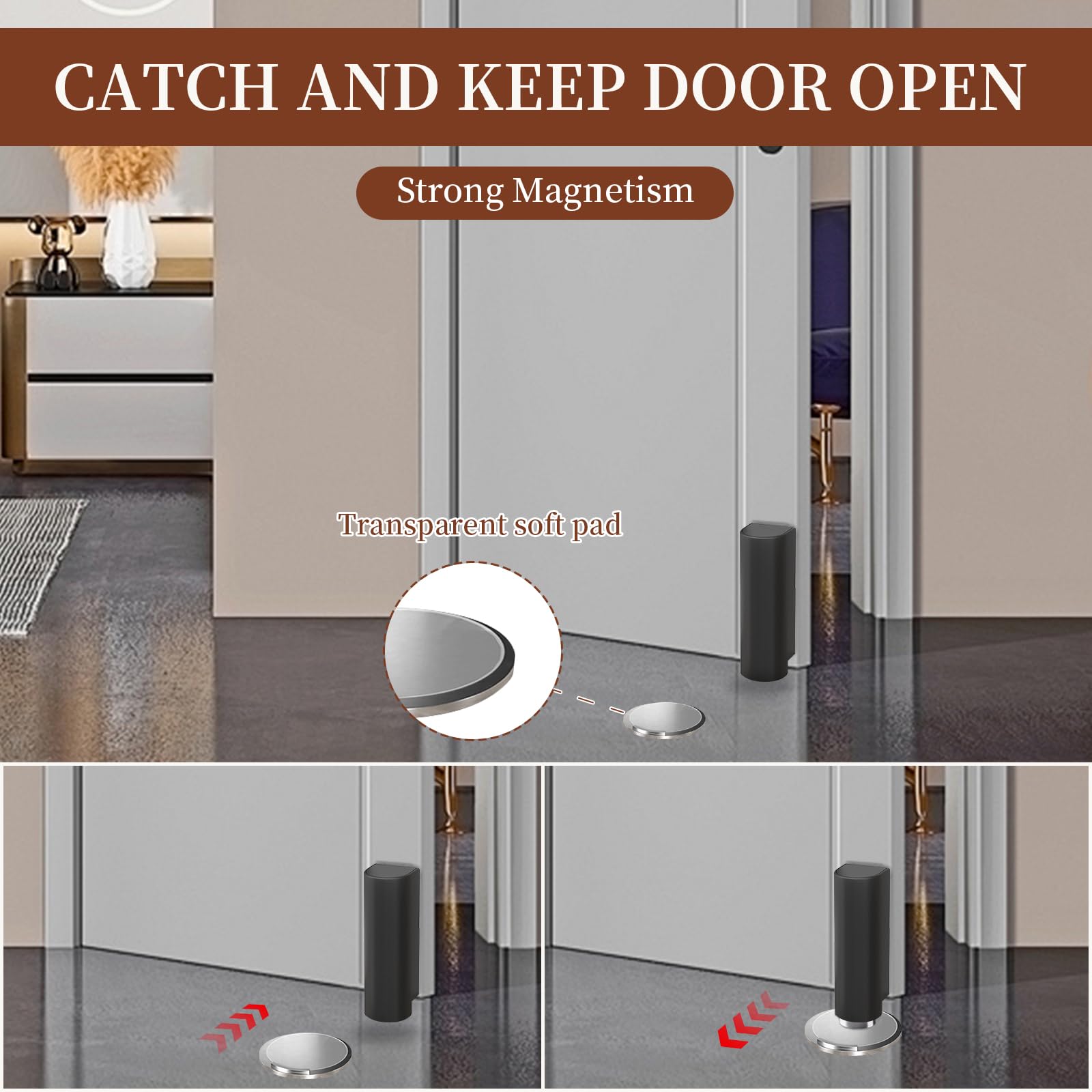 Magnetic Door Stop Stopper for Floor Indoors No Drilling Invisible Weighted Doorstop - Image 3