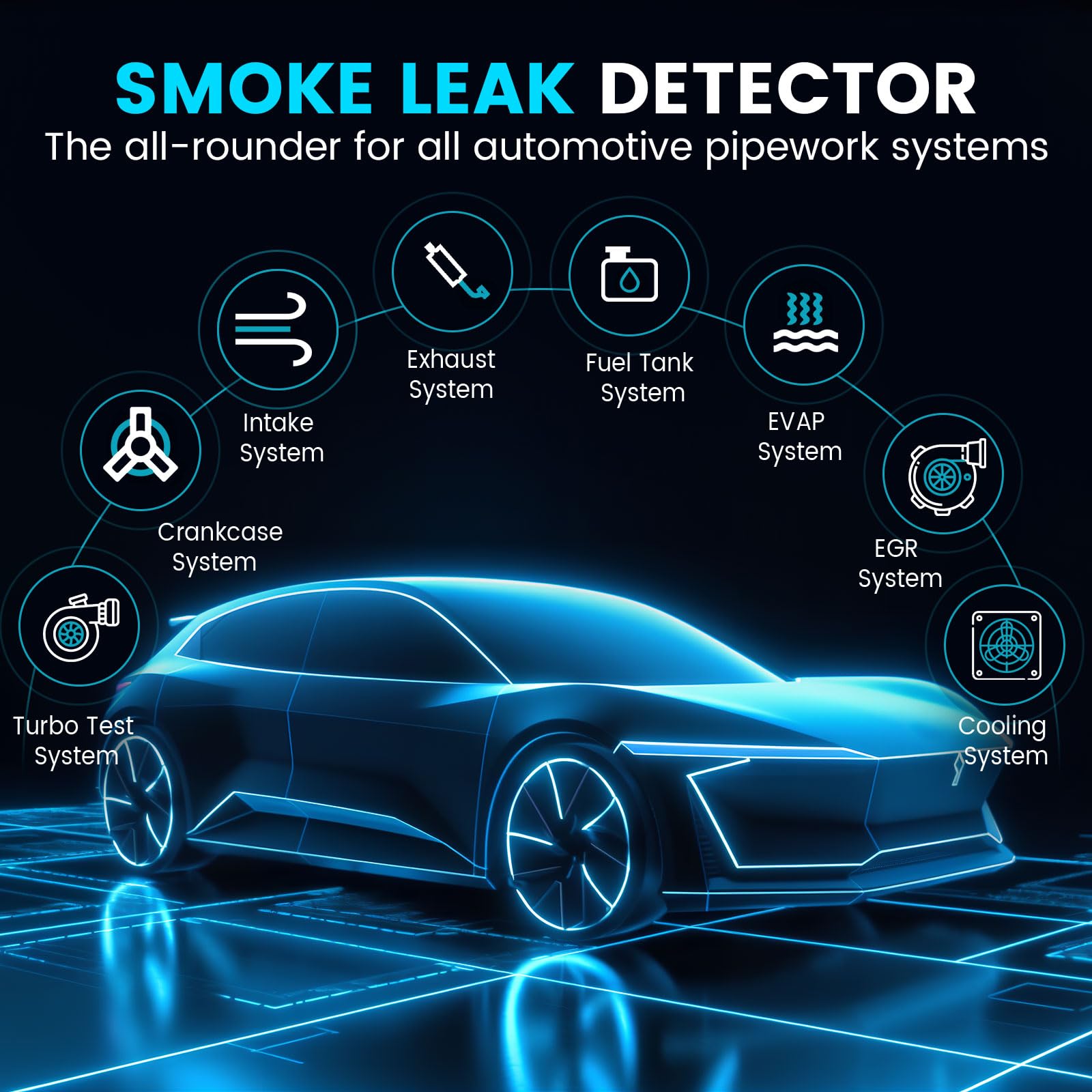 12V Máquina de Humo Coche Máquina De Humo EVAP Maquina de Humo para Coche con Manómetro Digital y Caudalímetro de Aire Detector Fugas Humo Coche Apto para Coches Motos Camiones Barcos y ATVs