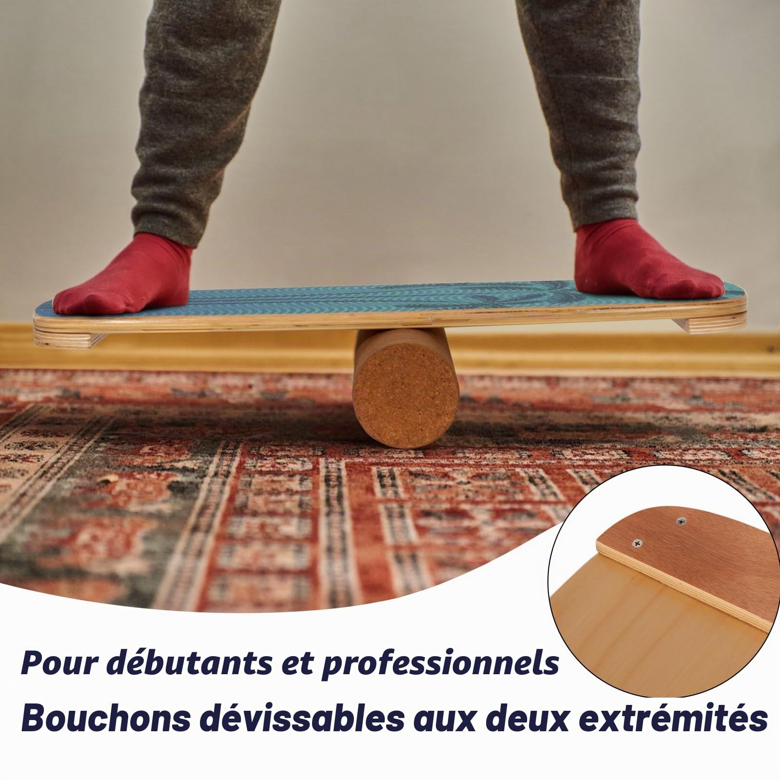 Leogreen Planche d'équilibre en bois avec Rocker Skateboard d'intérieur | Balance Board en Bois Trickboard et entraîneur d'équilibre, idéale Fitness Yoga Surf