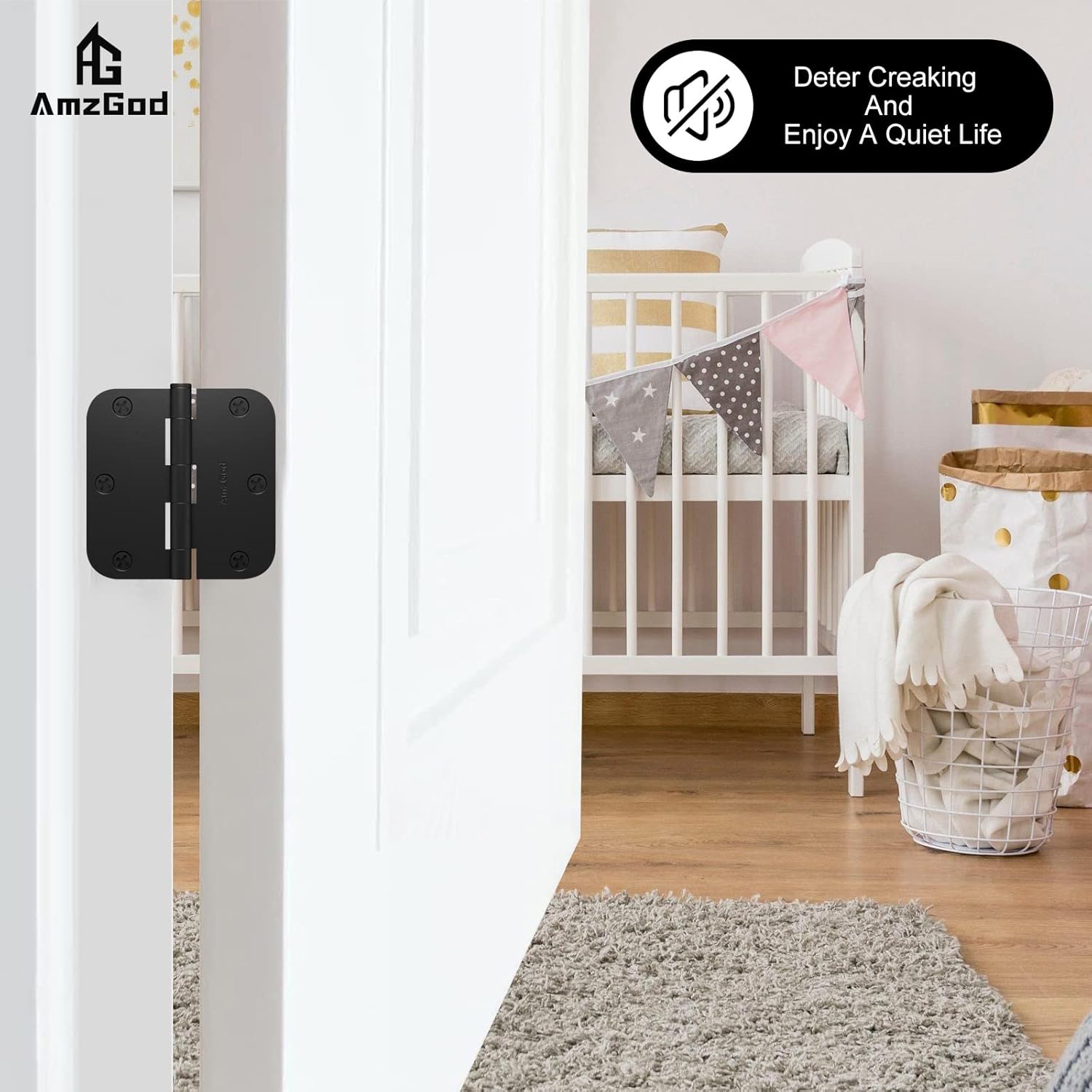 Door Hinges Matte Black - 57 Pack Black Door Hinges 3.5 Inch Rounded Interior Door Hinges with 5/8" Radius Corners - Black Hinges for Doors 3 1/2 Inches Flat Iron Residential Door Hardware