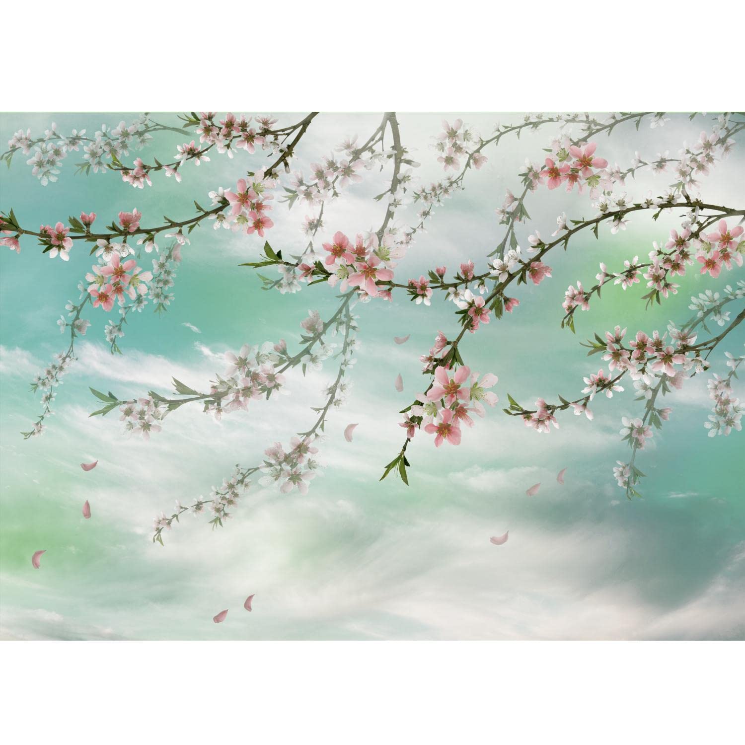 Papier peint intissé Sakura vert 352x250 cm pour décoration de salon
