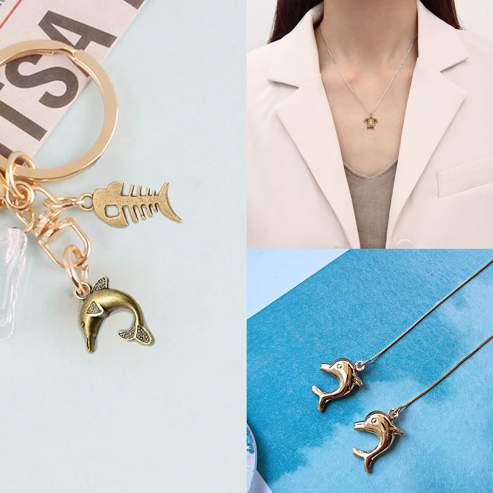 80 Breloques Animaux Marins Acier Inoxydable - Lot 8 Styles Étoile De Mer Tortue Dauphin Pour Bijoux DIY