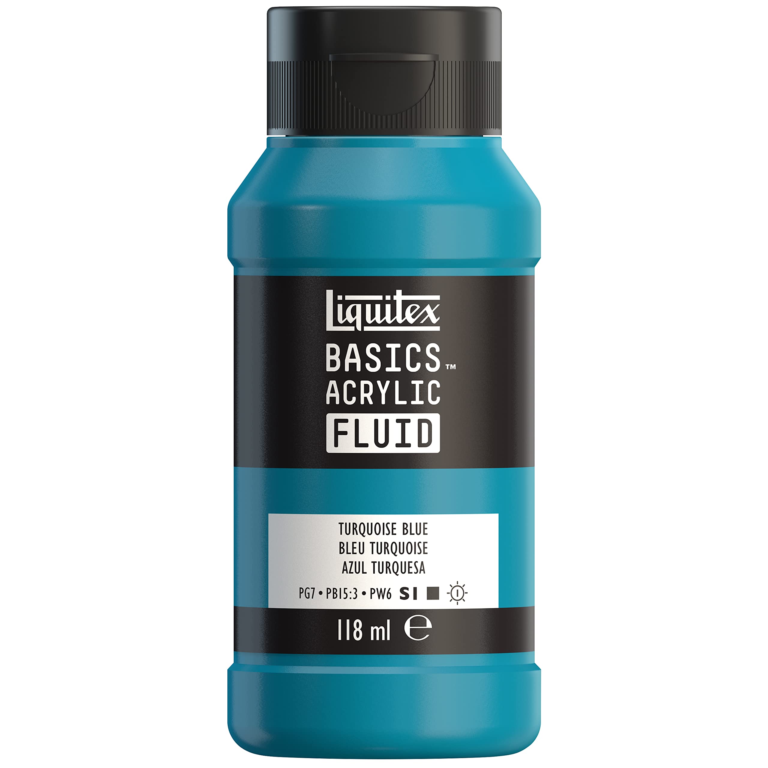 Liquitex 8870402 Basics Fluid Acrylfarbe mit fließender Konsiszenz, schnell trocknend, lichtecht, wasserfest, auf Wasserbasis, 118ml Flasche - Türkisblau
