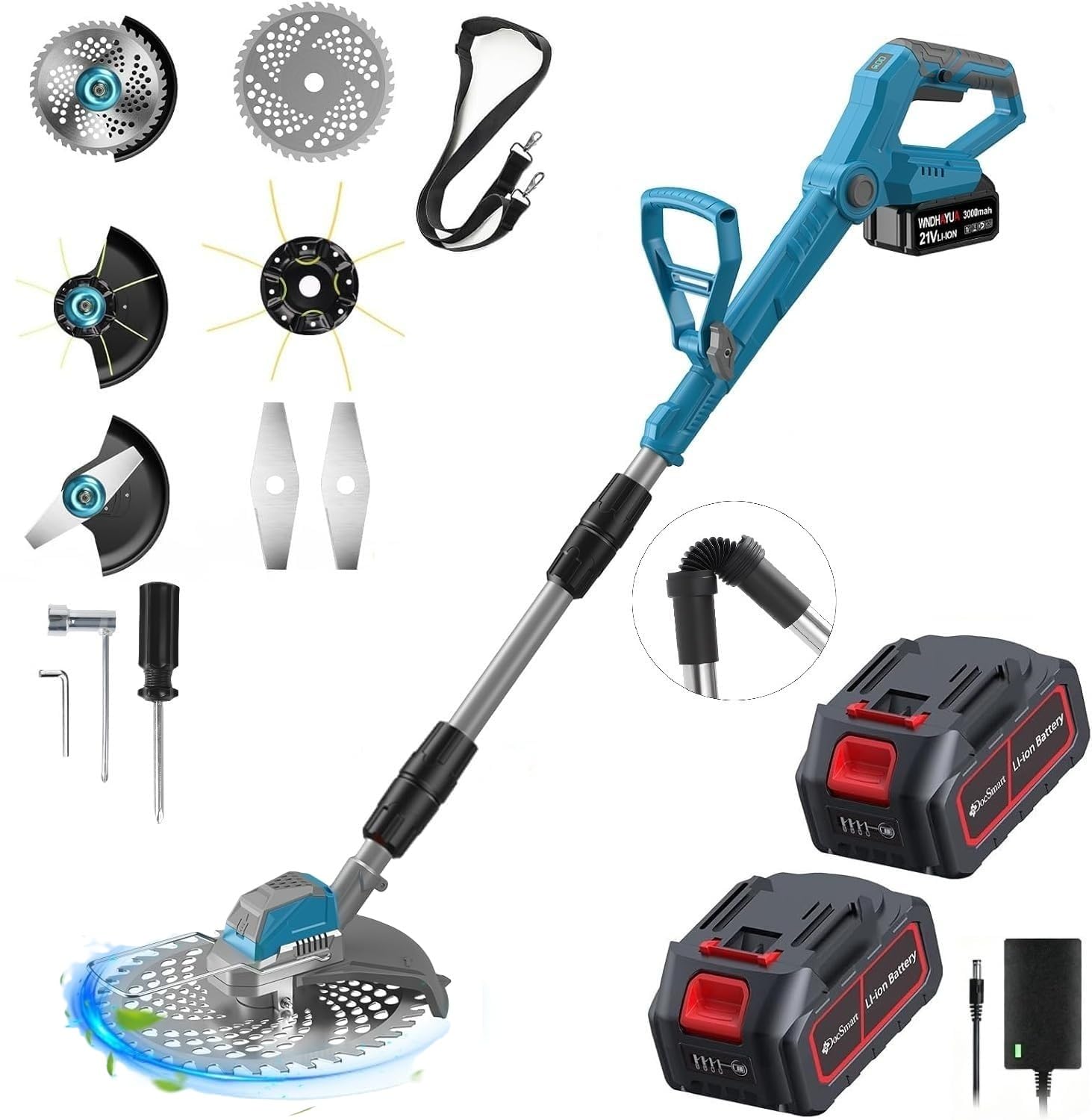 Coupe Bordure sans Fil avec 2 Batterie 4,0 Ah, 21V Débroussailleuse Électrique sans Fil 3 en 1, Moteur Brushless 1000W, 5000 TR/Min, Écran LCD, Télescopique et Pliable pour Jardin et Pelouse