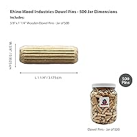 Vista 125 de 3/8" x 2" - Paquete de 500 pasadores de madera - Secados al horno, estriados y biselados (3/8" x 2", 500 unidades)