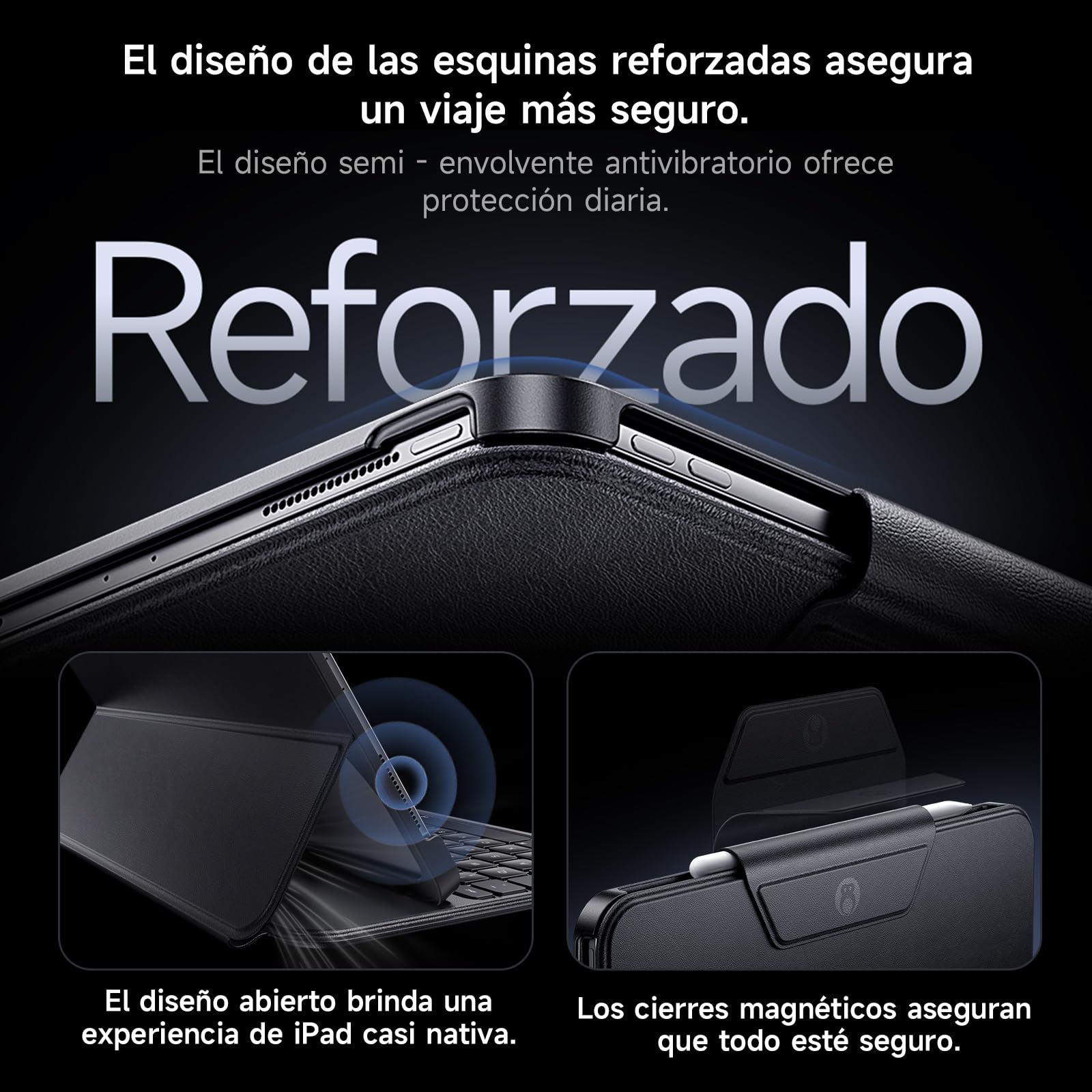 HOU Funda con Teclado para iPad Air 11", Air 5/4, Pro 11", Ultraligera 430g | Esquinas Reforzadas, Estructura Hueca Disipadora de Calor, Teclado con Letra Ñ, Diseño Portátil, Negro