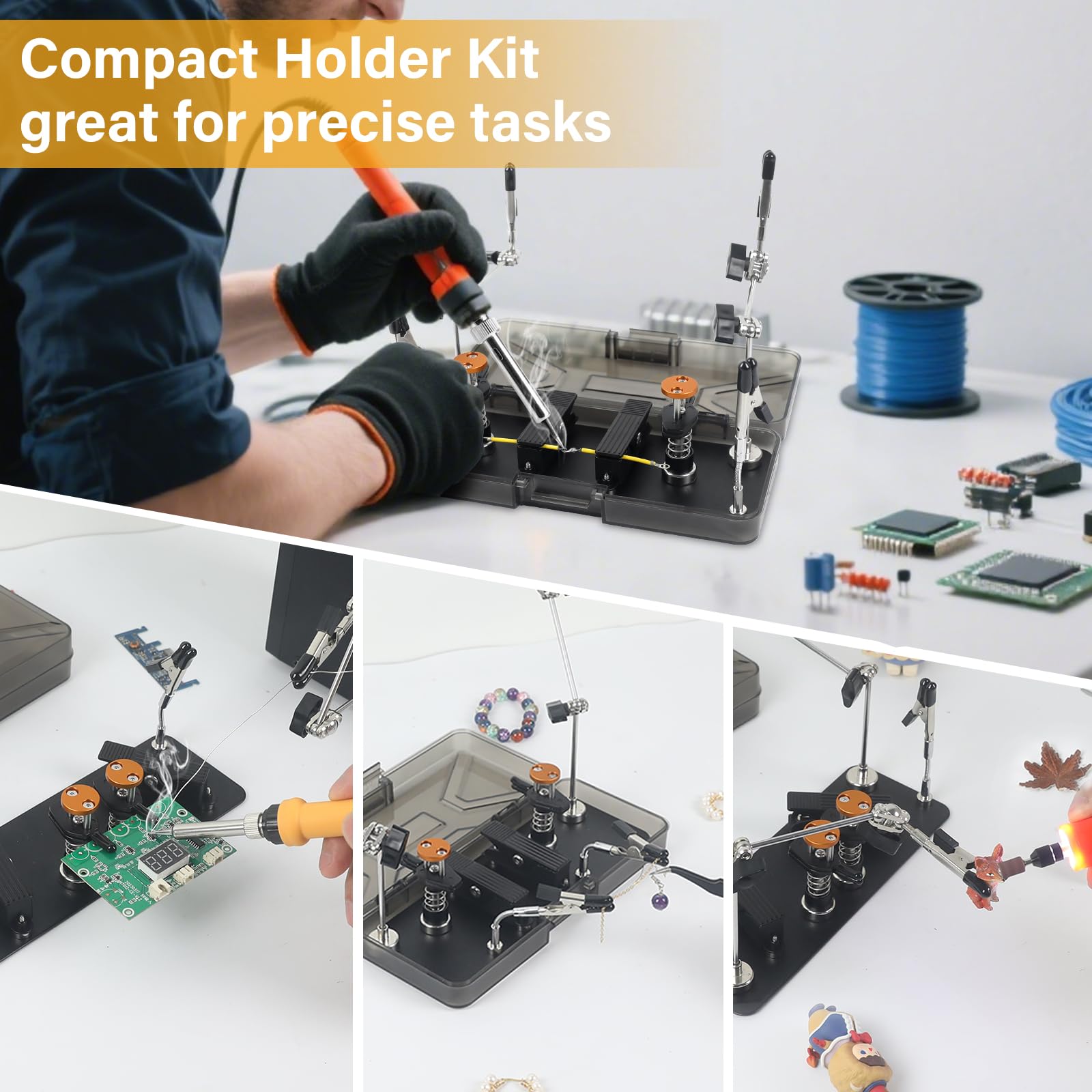 Magnetische Dritte Hand Löt-Halterung aus Metall, Verstellbare Helping Hands Klemme für Elektronik, PCB-Reparatur, DIY & Bastelarbeiten, Dual-Clip