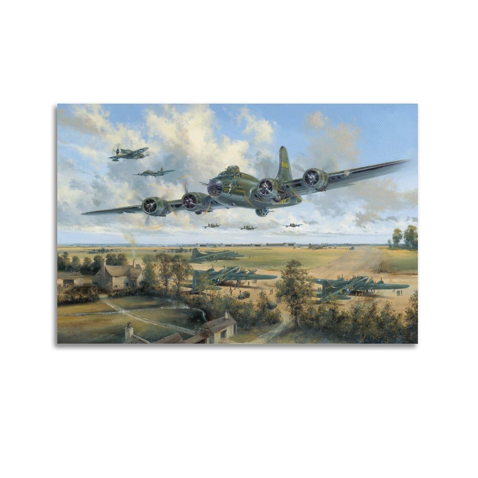 Wals Unframe-Style Vintage Military Aircraft Poster B-17 Flying Fortress Ww2 Strategic Bomber Decorative Canvas Family Bedroom Artwork Picture Painting 24X36inch(60X90cm)