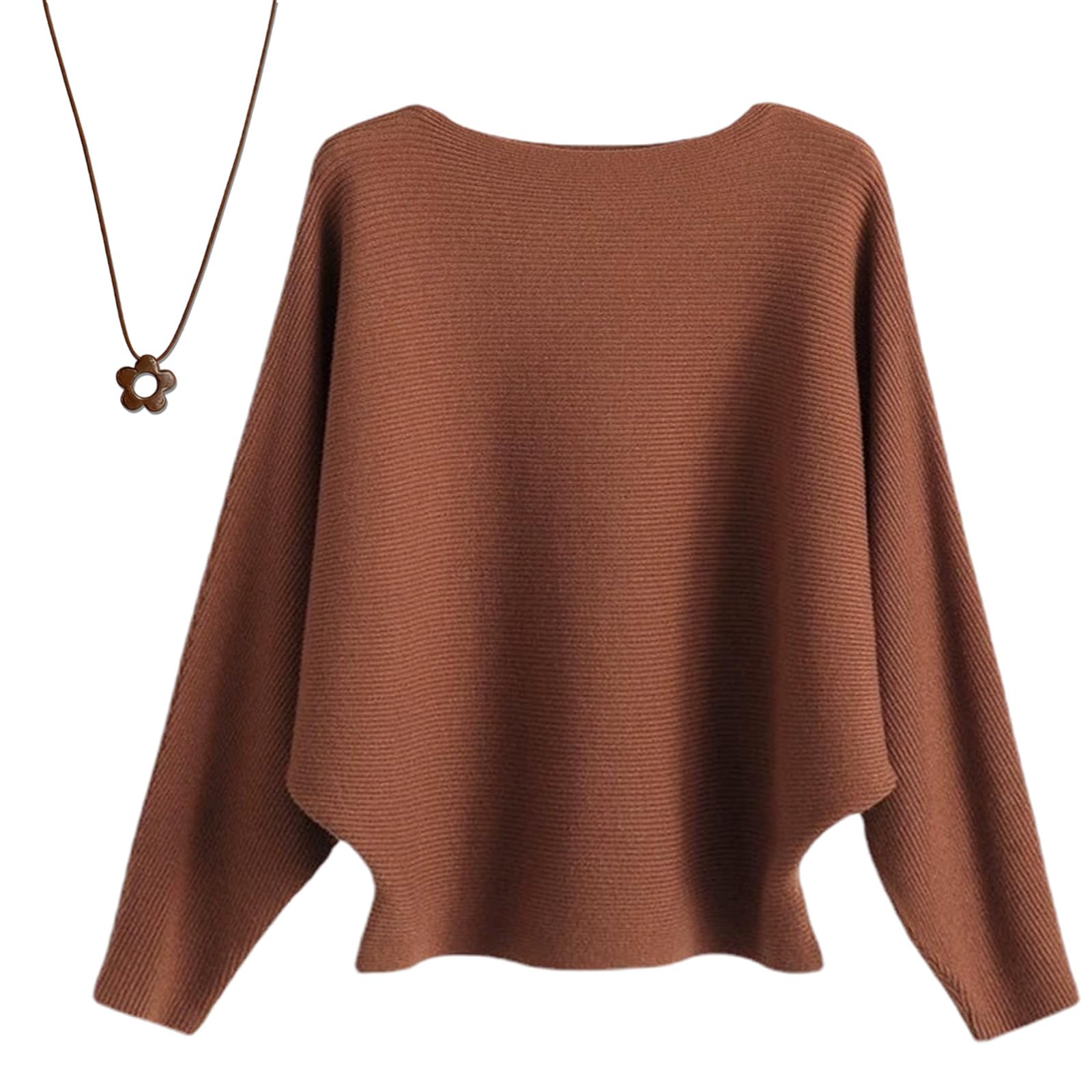 Womens Boat Neck Bat Sleeve Knitted Sweater Bat Wing Sweater Women Winter Oversized Boat Neck Warm Pullover