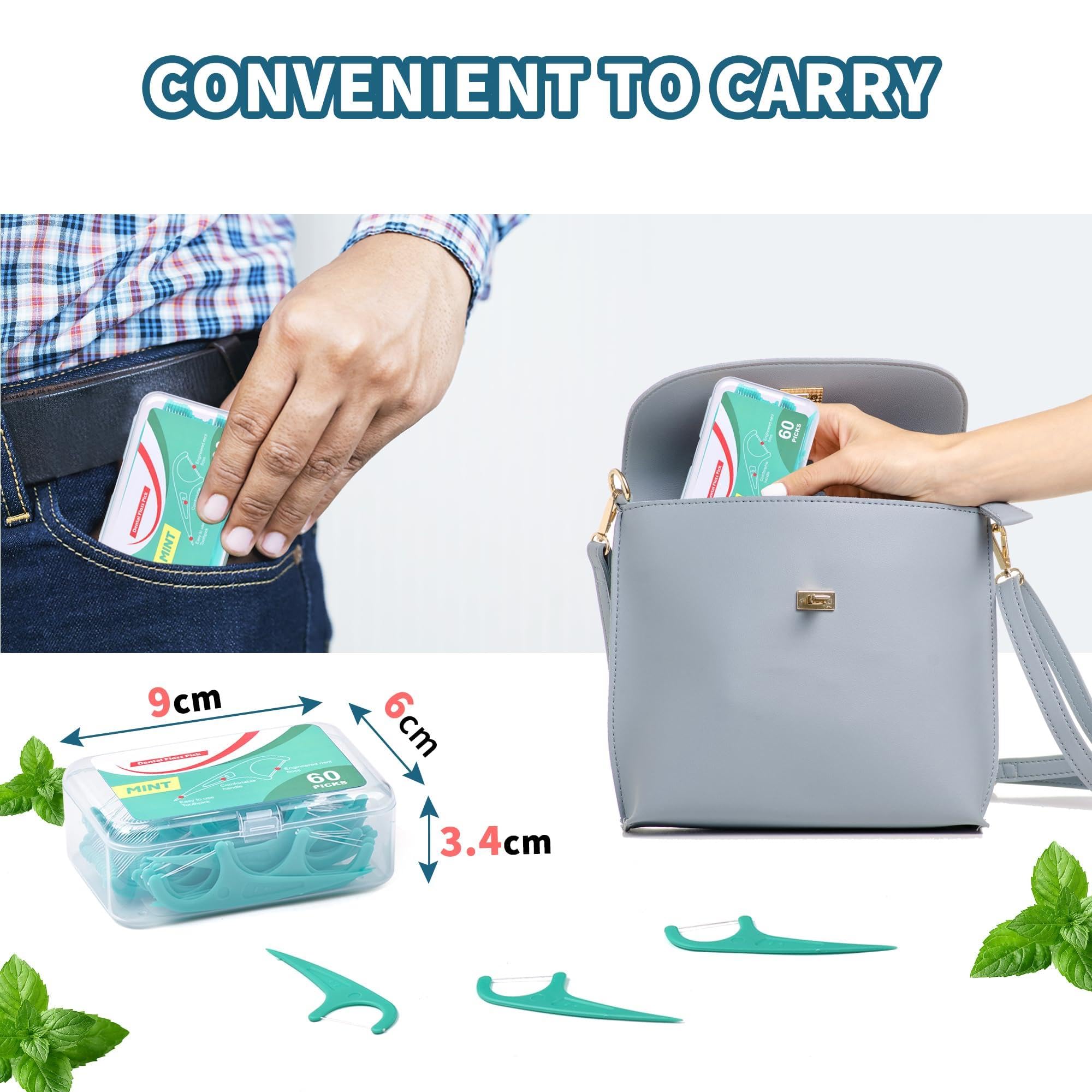 300 Pcs Filo Interdentale in UHMWPE con Sapore di Menta Piperita con Scatola di Conservazione Igienico e Portatile Cura Dentistica per Tutta Famiglia