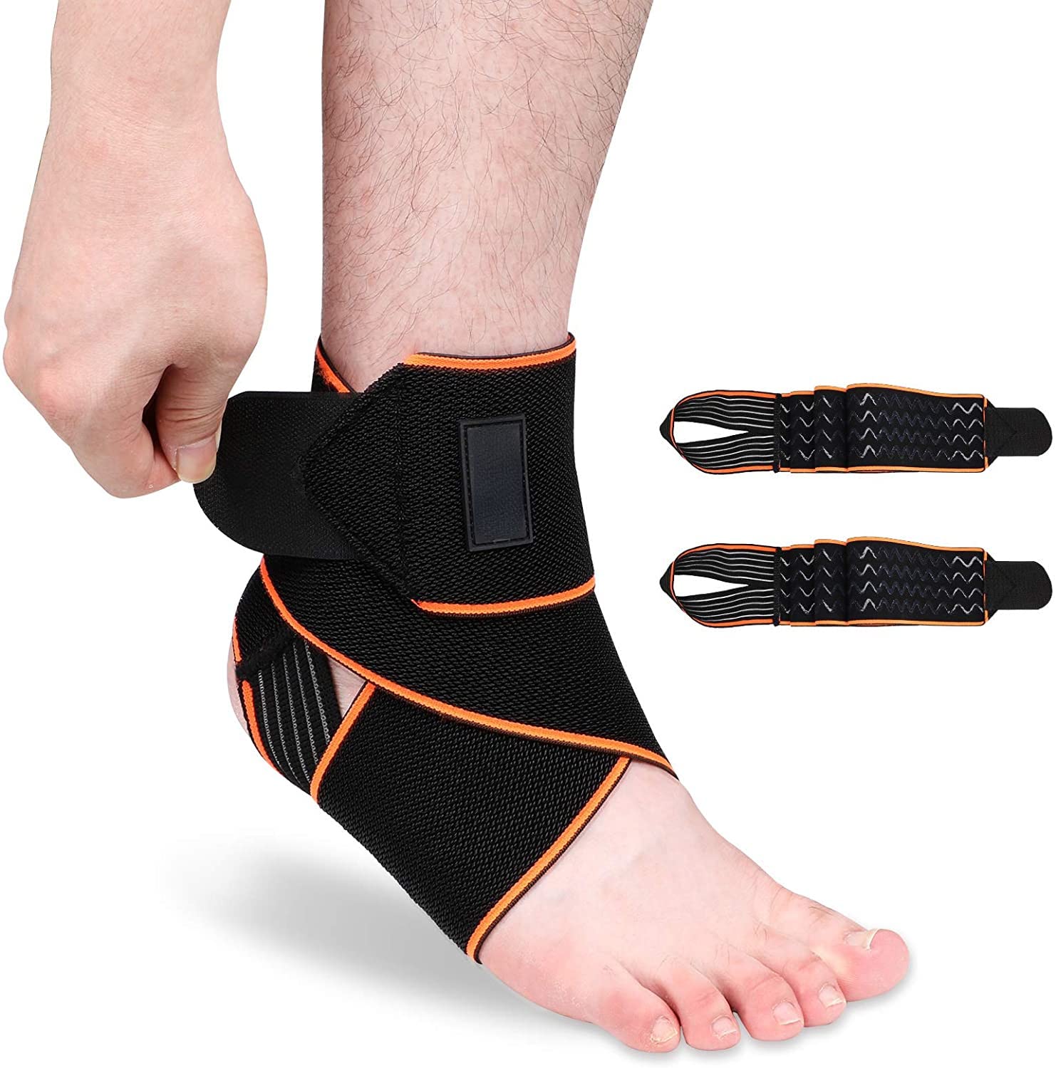 FDTYAnkle Brace for Women & Men,Breathable Comfortable Adjustable Ankle Stabilizer, Ankle Support Brace for Basketball, Running, Achilles, Minor Sprains,Joint Pain Relief, Injury Recovery (2PCS) (Orange)