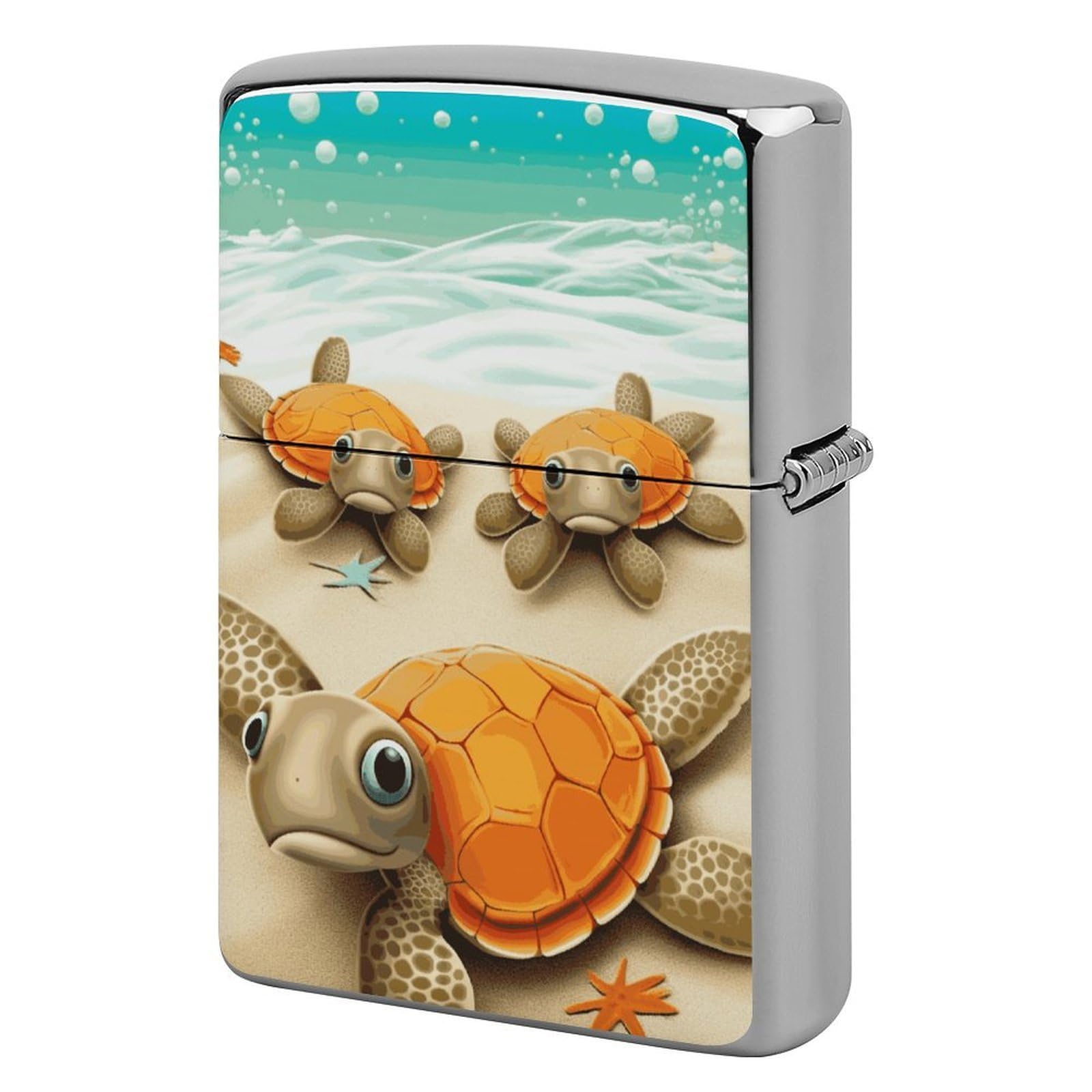 Turtle Starfish Lighter Case Vintage Metal Lighter Cover Reusable Lighter Protective Sleeve Unique Design Personalized Lighter Sleeve Holder Against Dust and Scratches