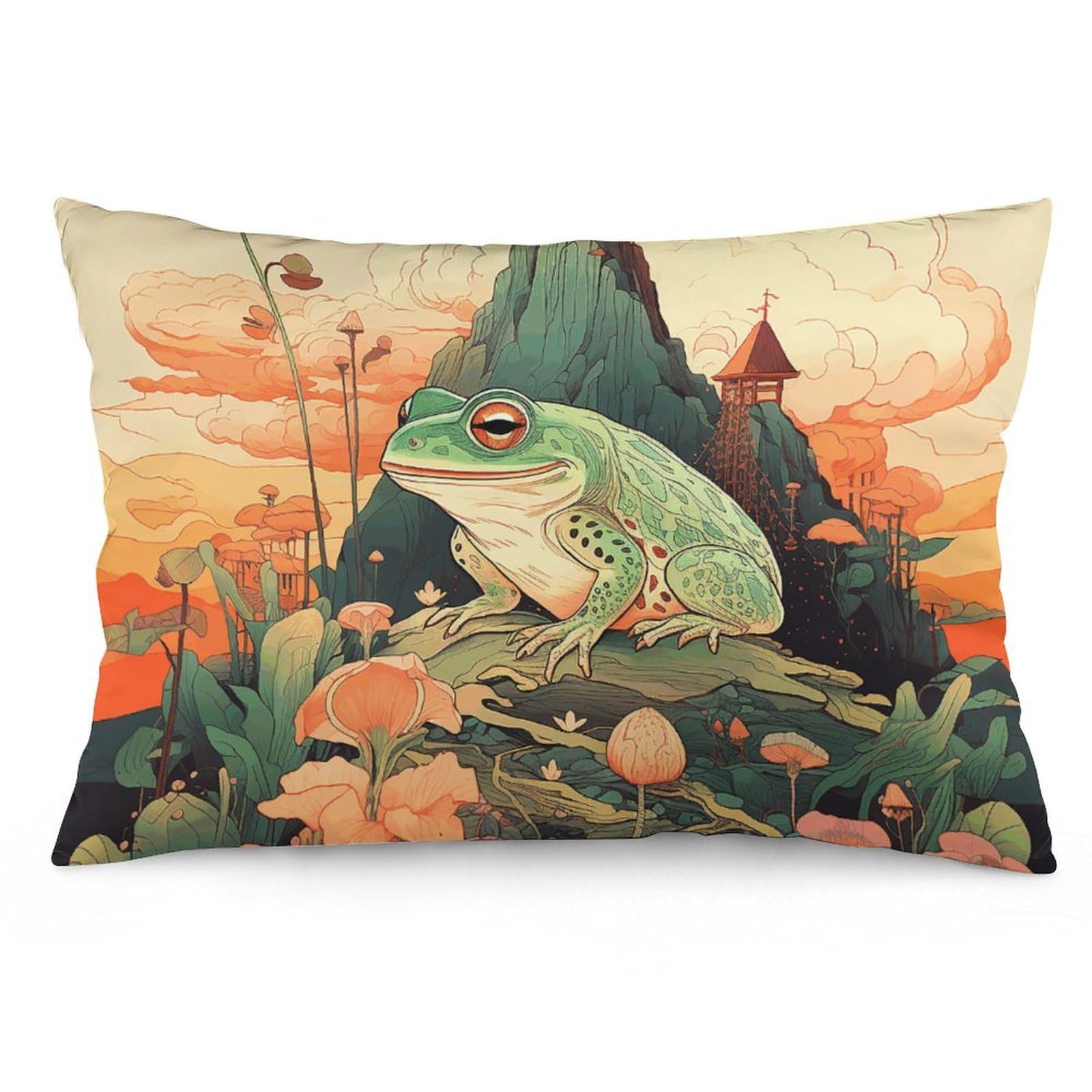 2 Pack Pillow Cases for Hair and Skin, Soft Breathable Pillow Case Covers with Hidden Zipper, Frog on Mountain Pillowcase 20"x30" Pillow Covers for Sleeping Gift