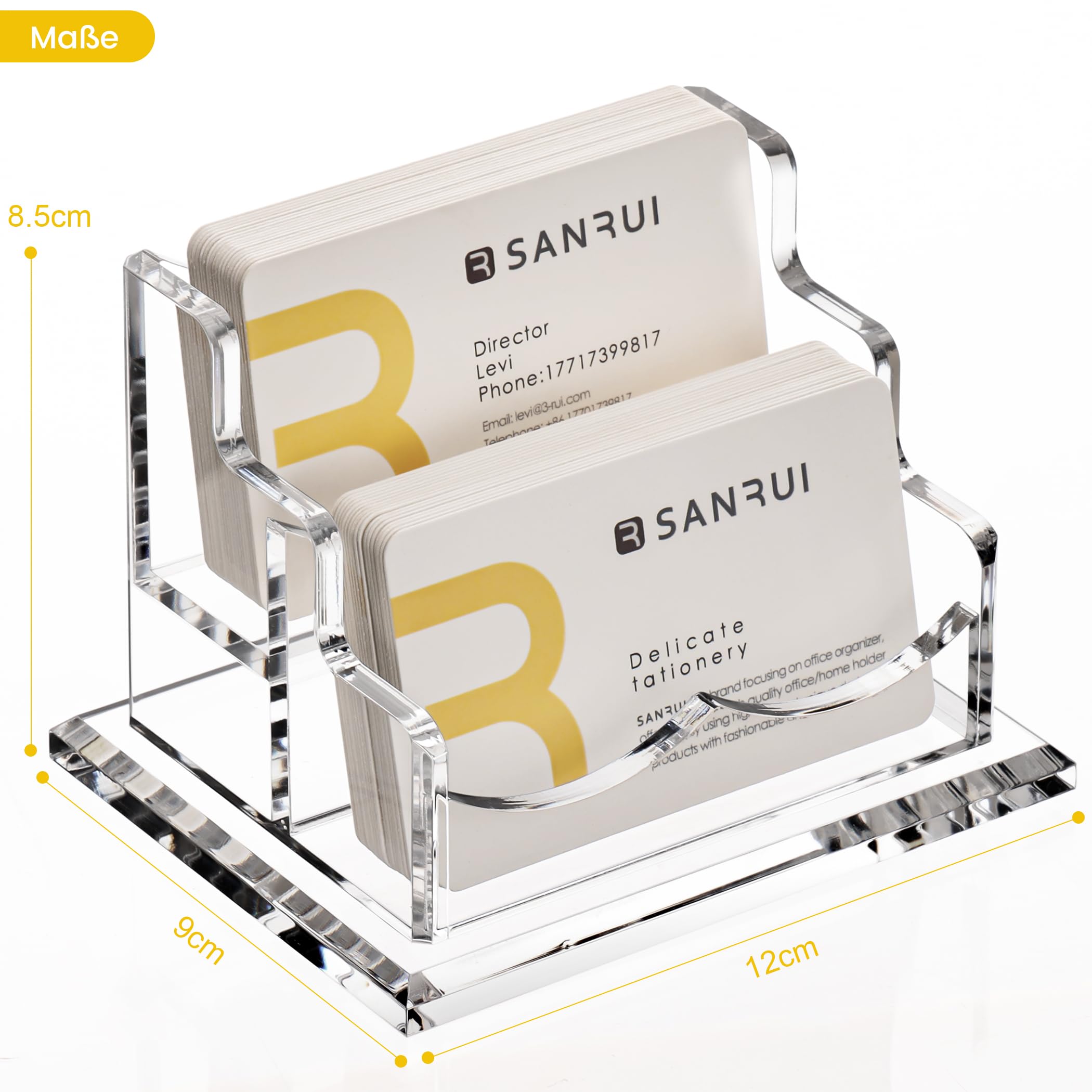 SANRUI Visitenkartenhalter 2 Fächer - Große Kapazität für 120 Visitenkarten, Robuster Acryl Visitenkartenständer mit 8mm Verstärkter Basis, Premium Visitenkarten Aufsteller für Büro, Empfang, Praxis
