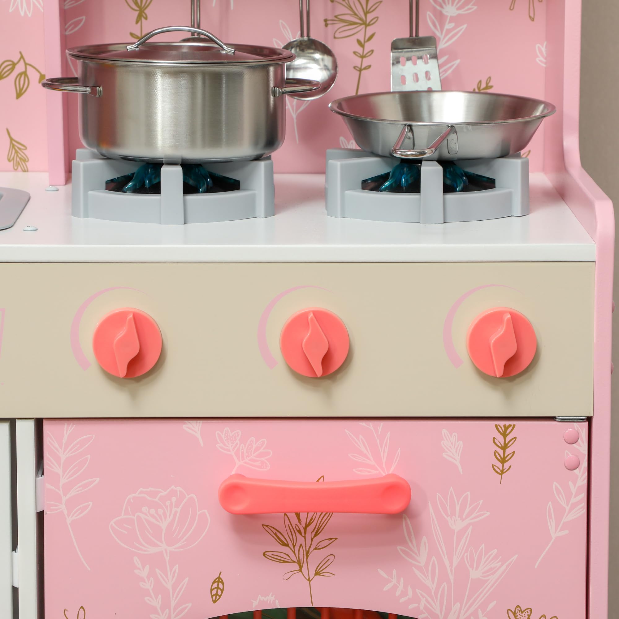 AIYAPLAY Cocina de Juguete para Niños +3 Años Cocina de Madera Infantil Cocinita Infantil con Sonido Fogón Horno Grifo Fregadero Microondas Lavadora Máquina de Hielo y Accesorios Rosa