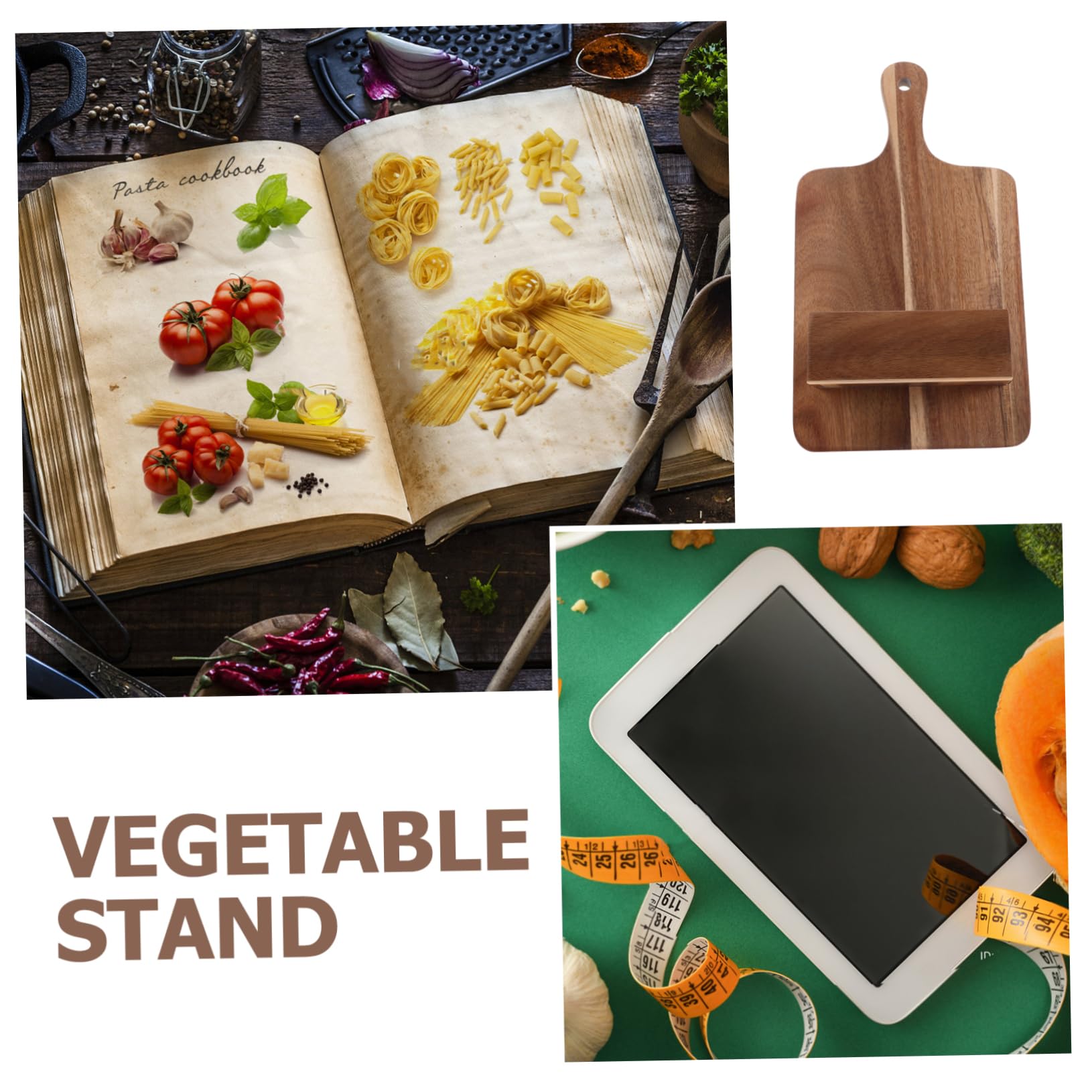 Ciieeo Porta Ricette da Cucina Scaffale Elegante da Parete Supporto Stabile in Legno Marrone e Design Salvaspazio per Menu e Libri di Cucina e Casa
