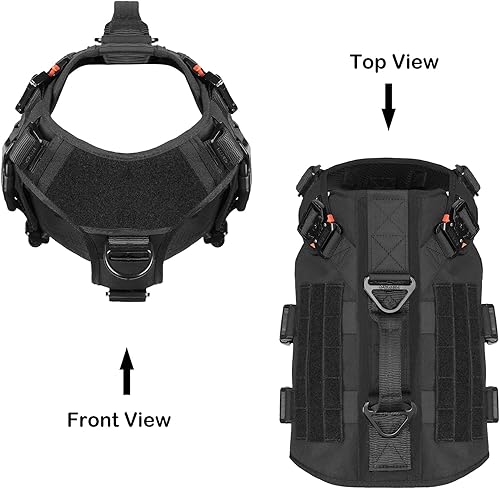 Miniatura 3 de ICEFANG - Arnés táctico para perro con 6 hebillas, chaleco con sistema molle con asa para perro, 34 del cuerpo, panel con velcro para parche de