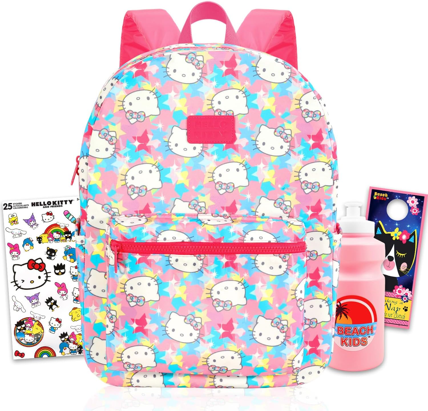 Hello Kitty Backpack for School Set - Bundle with 16" Sanrio Backpack, Water Bottle, Stickers, More | Hello Kitty School Bag for Girls, Kids