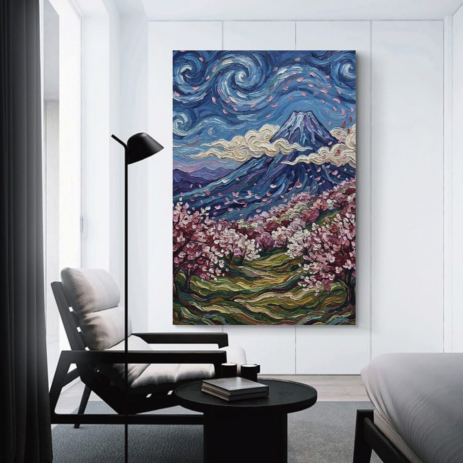 Junmoney Canvas Wall Picture Mount Fuji with Cherry Blossoms, 24x36inch(60x90cm), for Office, Study Or Home Workspace, Canvas Wall Decor for Creative Rooms