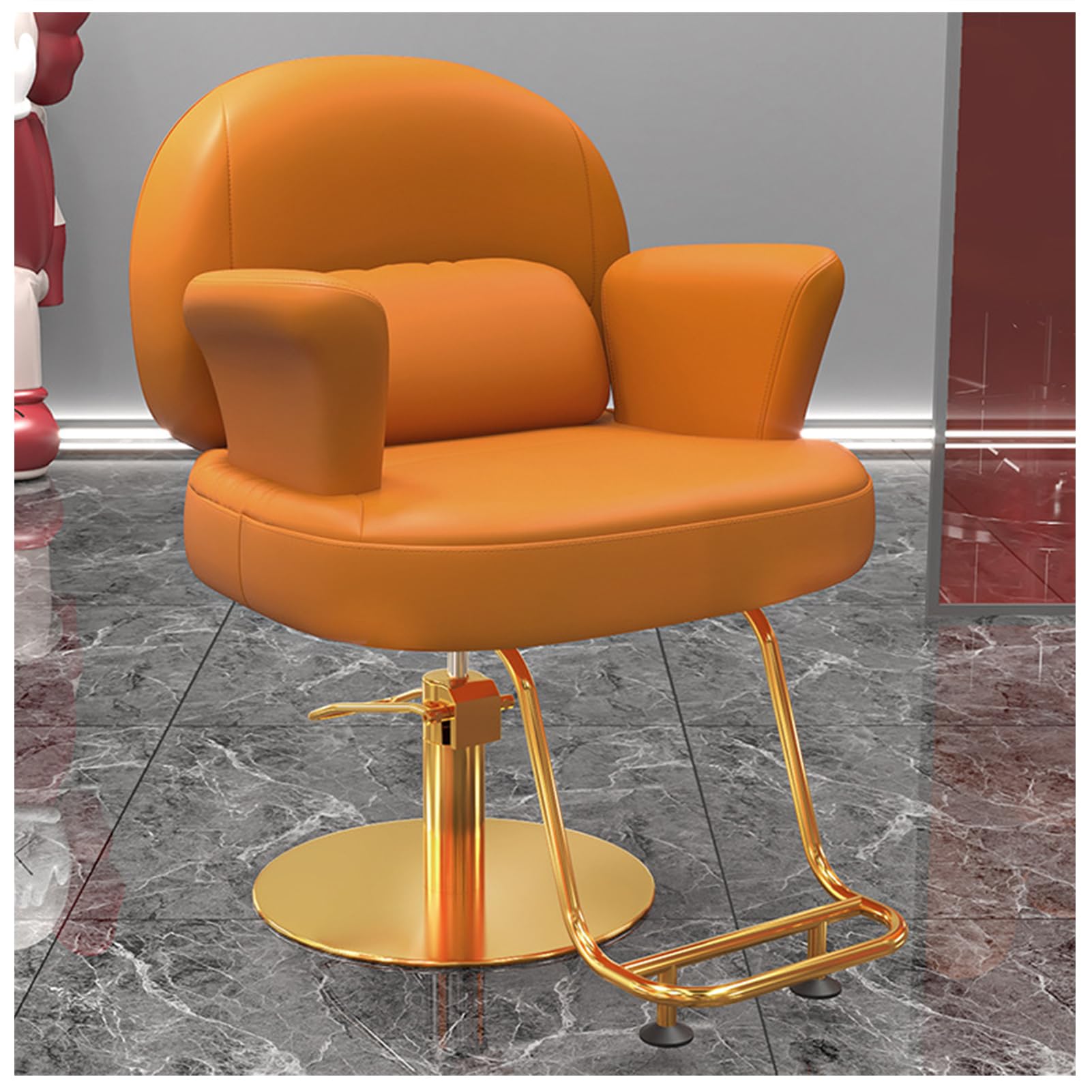 OZBMA Barber Salon Chair for Hair Stylist with 440Lbs Heavy-Duty Hydraulic Pump, 360° Swivel Styling Chair, Adjustable Height Hairdresser Braider Chairs Beauty Salon, Tattoo,Black,B (Orange A)